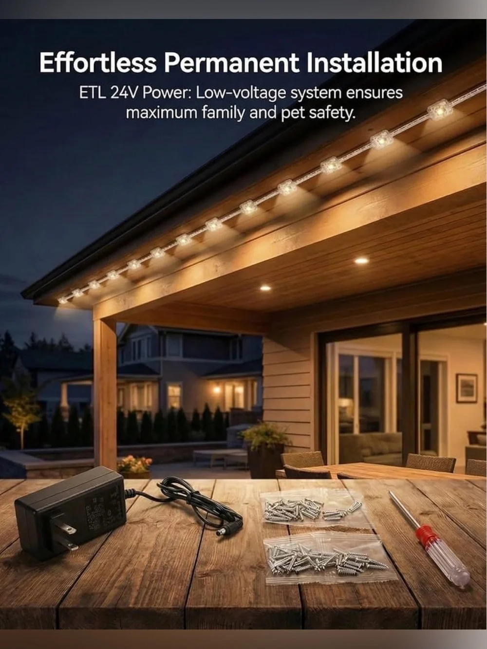 100 FT Permanent Outdoor LED Lights – Smart App + Remote – Color Changing